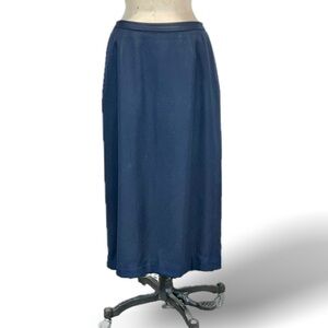 VINTAGE 80s wool pencil midi‎ skirt lined navy blue classic timeless office